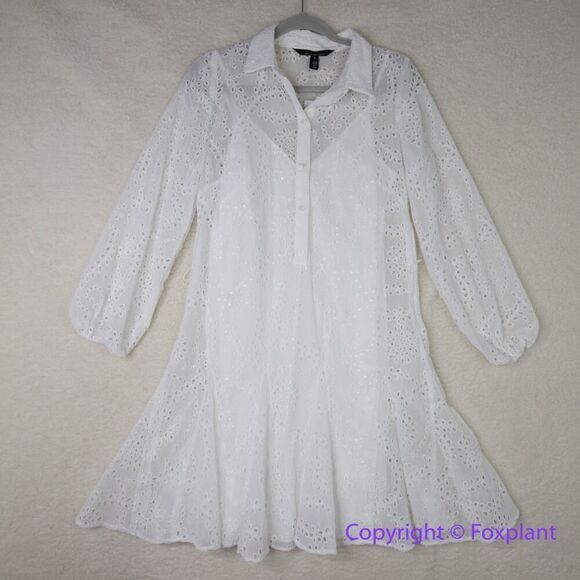 New! White House Black Market Long Sleeve Eyelet Shirt Dress mini, size 8 - Picture 2 of 16